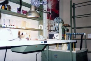 Joe's editing bench at Owenby. Notice the mono radio at the right end of his bench.