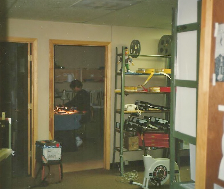 Another view through Joe's room's doorway. Joel is working at the Steenbeck in BG.