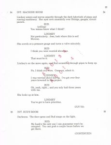 A page of Joe's assigned script with his I.D. number stamped across it in red print to deter copying.